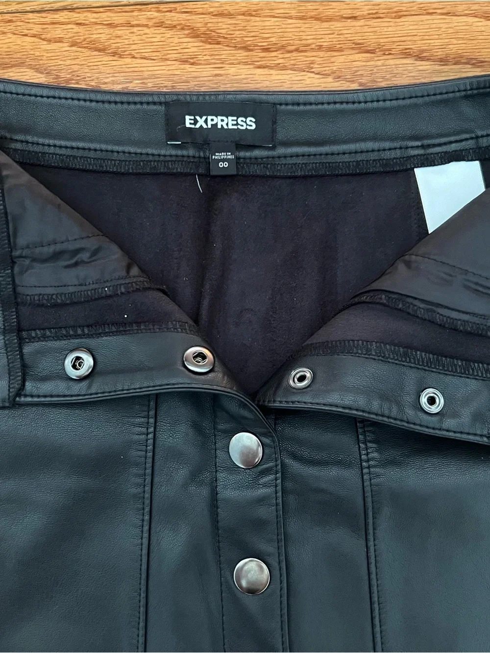 Express Black Faux Leather Button-Front Mini Skirt